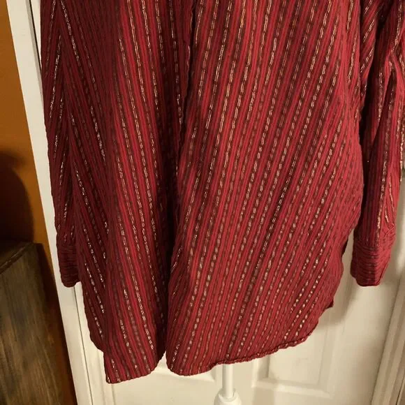 Anthony Richards Button Up Women’s 3X Long Sleeve Red Gold Lurex Stripe India - Picture 5 of 12